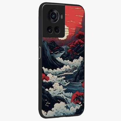 Red Sunset Scenery Glass Case for 1+10R side perspective highlighting calming horizon textures and premium edges