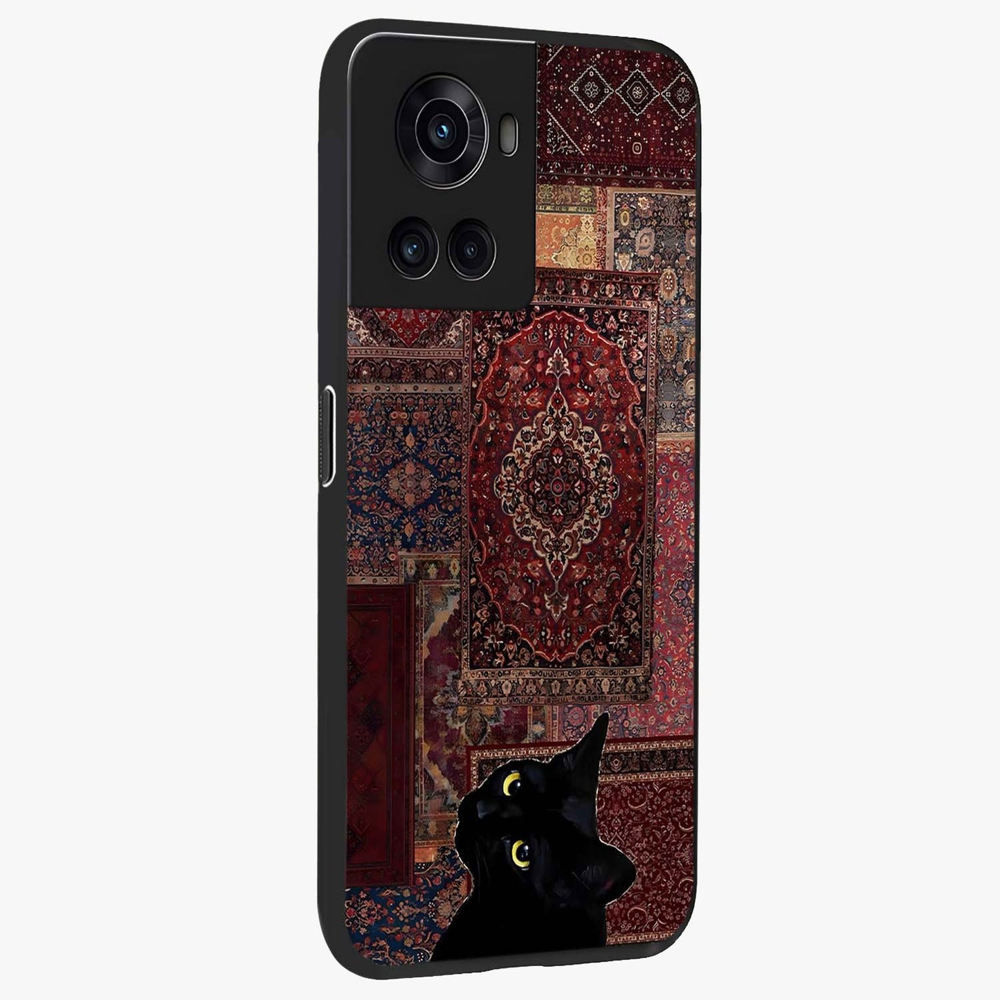 Regal Magic Cat Apple Glass Case for 1+10R side perspective highlighting cute character textures and smooth build