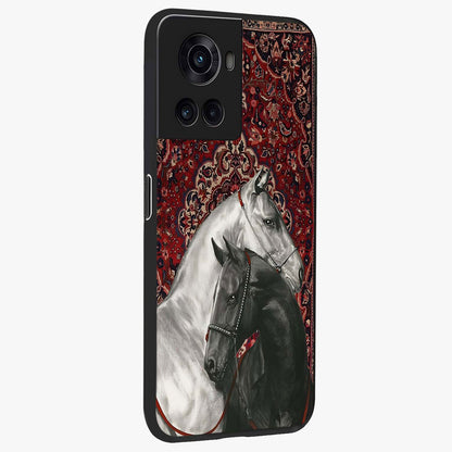 Regal Stallion Tapestry Glass Case for 1+10R side perspective highlighting intricate equestrian textures and premium edges