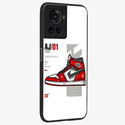 Retro Sneaker Blueprint Glass Case for 1+10R side perspective highlighting sharp graphic textures and sleek build