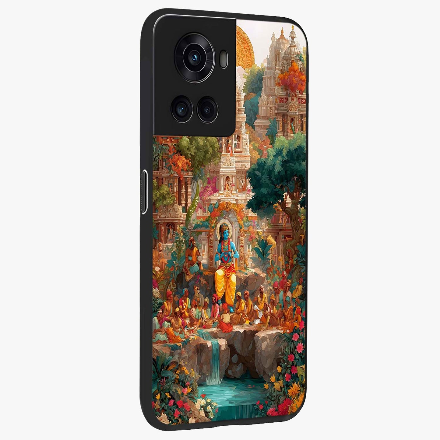 Sacred Sunlight Gods Glass Case for 1+10R side perspective highlighting intricate spiritual detailing and smooth build