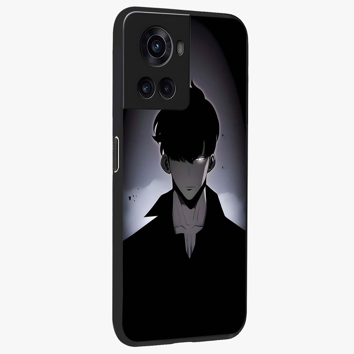 Silent Shadow Awakening Glass Case for 1+10R side perspective highlighting sharp textures and sleek premium build
