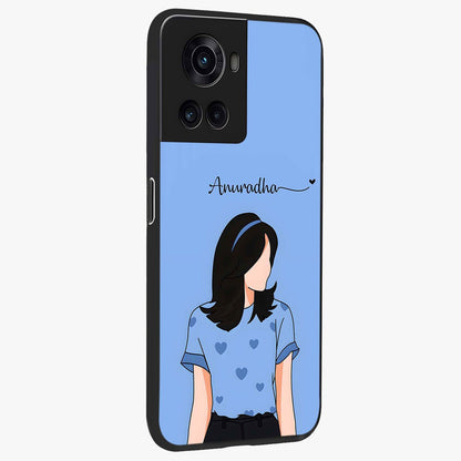 Soft Hearts Girl Glass Case for 1+10R side perspective highlighting delicate illustration textures and smooth build