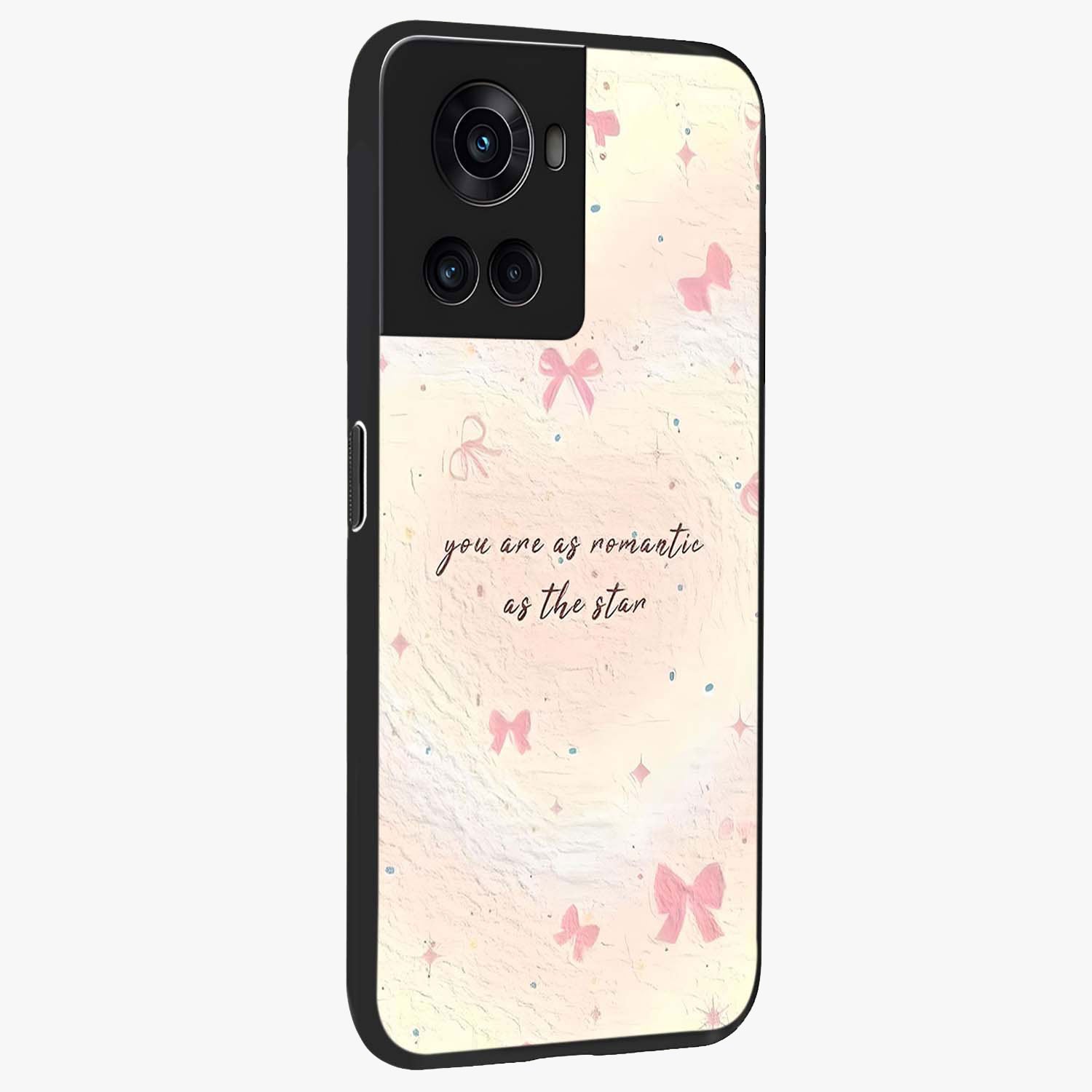 Starry Bow Romance Glass Case for 1+10R side perspective highlighting delicate detailing and premium edges