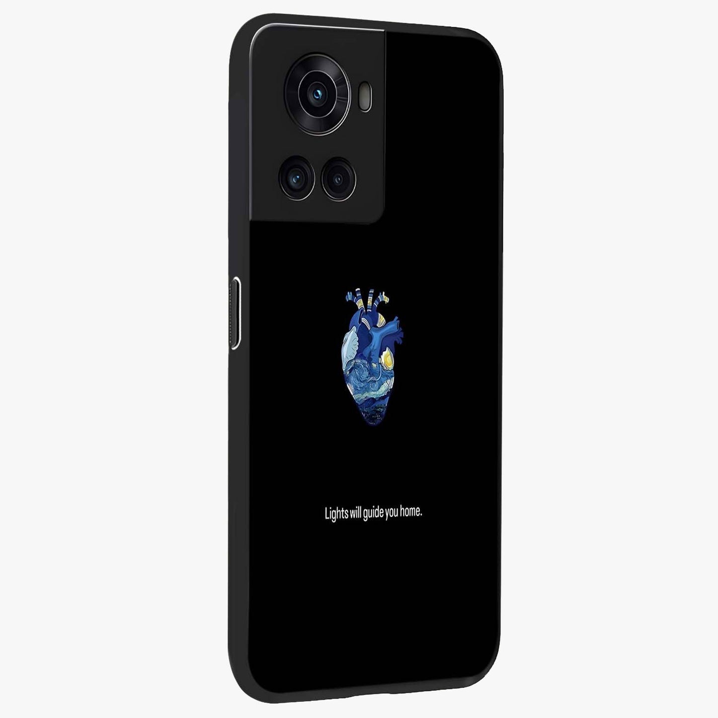 Starry Heart Compass Glass Case for 1+10R side perspective highlighting refined textures and sleek premium build