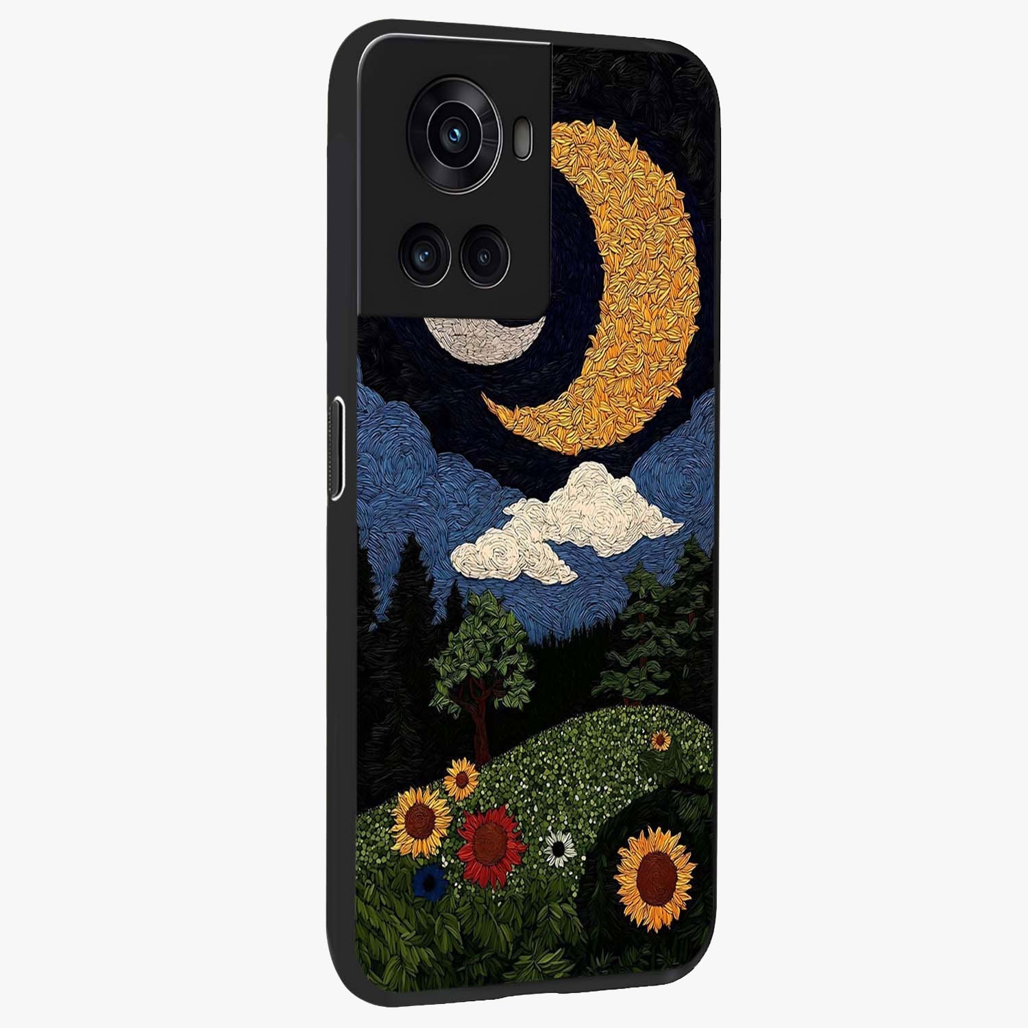 Sun and Moon Magic Design Glass Case for 1+10R side perspective highlighting celestial detailing and premium edges