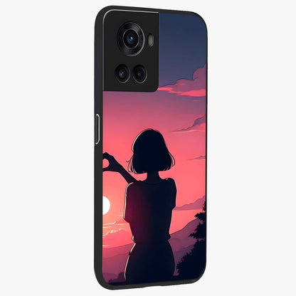 Sunset Silhouette Boy Glass Case for 1+10R side perspective highlighting dramatic horizon textures and premium edges