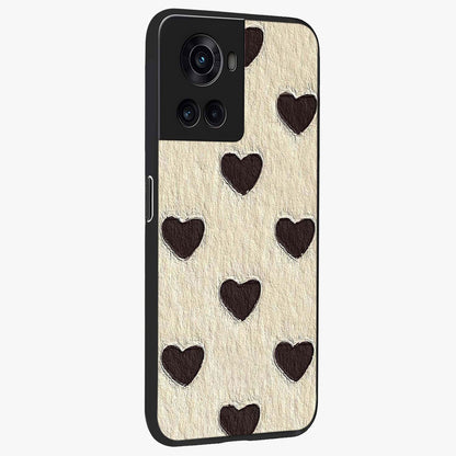 Textured Love Pattern Glass Case for 1+10R side perspective highlighting soft textures and smooth premium build