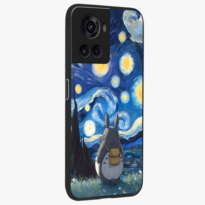 Totoro in Van Gogh Art Glass Case for 1+10R side perspective highlighting textured artistic patterns and premium edges
