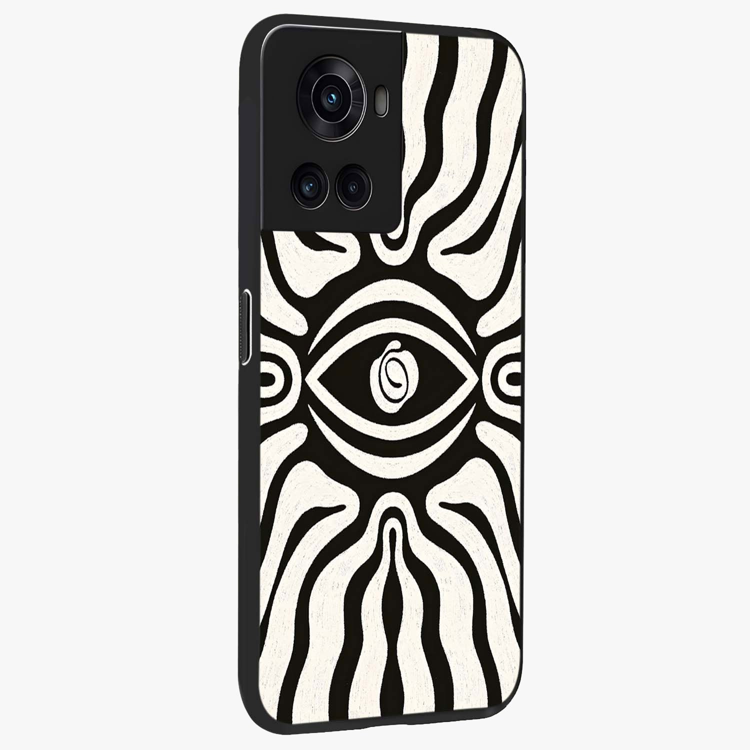 Trancewave Illusion Art Glass Case for 1+10R side perspective highlighting dynamic wave textures and premium edges