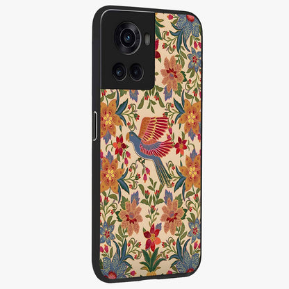 Tropical Folk Art Bird Glass Case for 1+10R side perspective highlighting detailed feather textures and premium edges