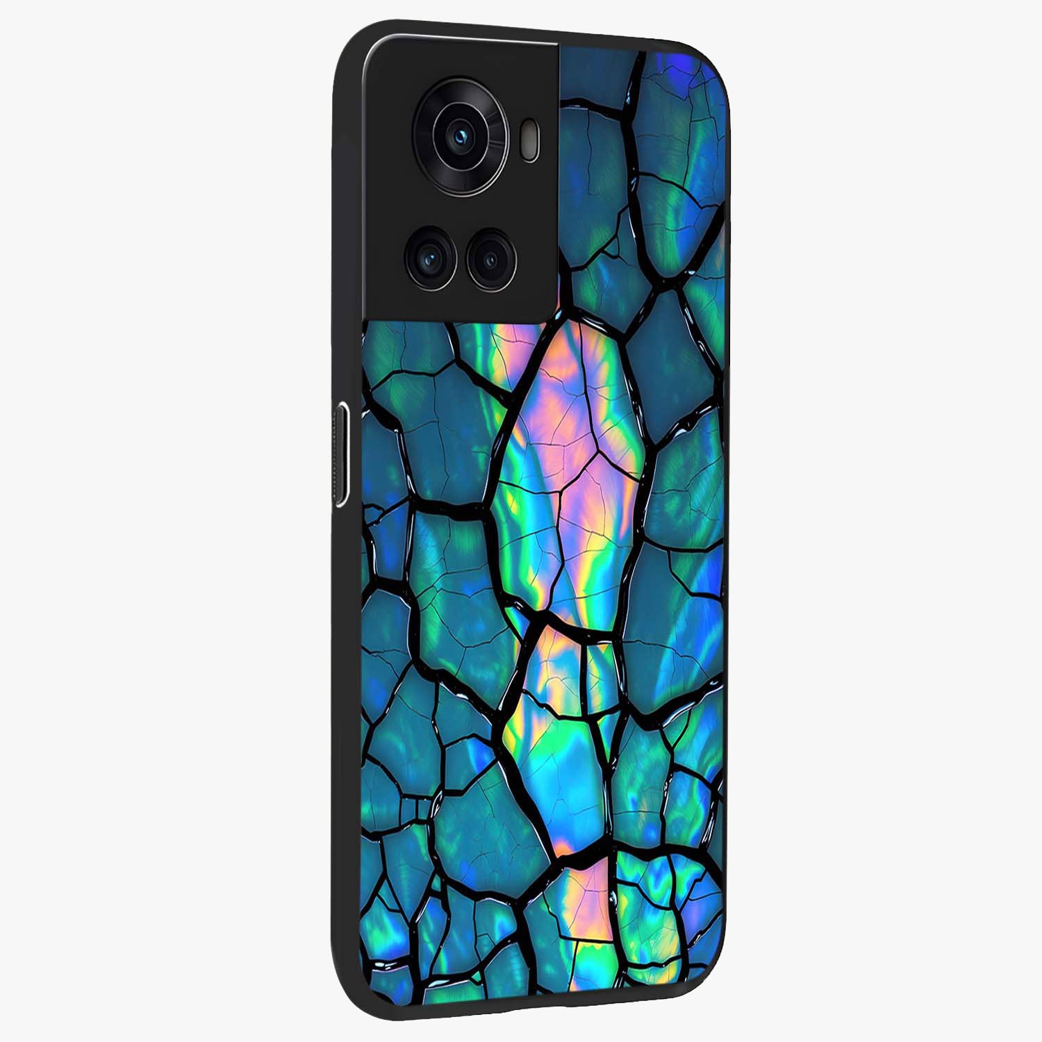 Tropical Wing Vibe Glass Case for 1+10R side perspective highlighting dynamic textures and sleek premium build