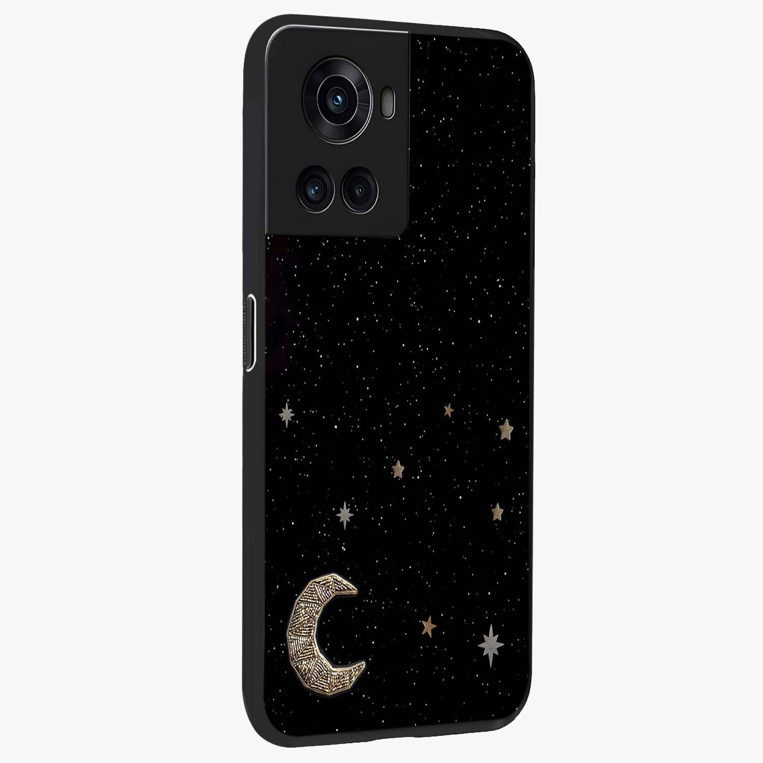 Twinkle Star With Half Moon Glass Case for 1+10R side perspective highlighting glowing star textures and smooth build