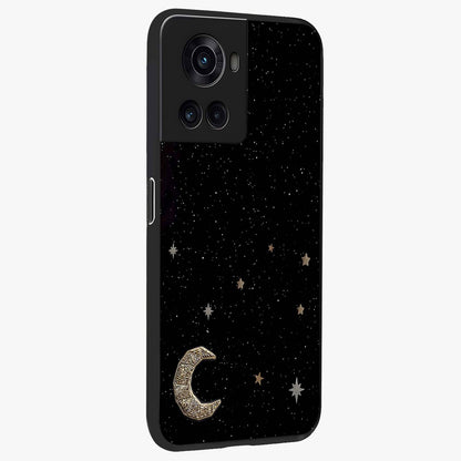 Twinkle Star With Half Moon Glass Case for 1+10R side perspective highlighting glowing star textures and smooth build