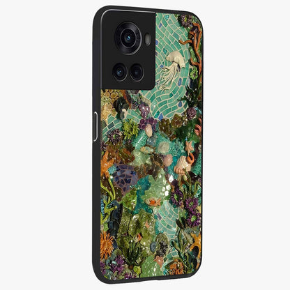 Underwater Mosaic Art Glass Case for 1+10R side perspective highlighting detailed tile textures and premium edges