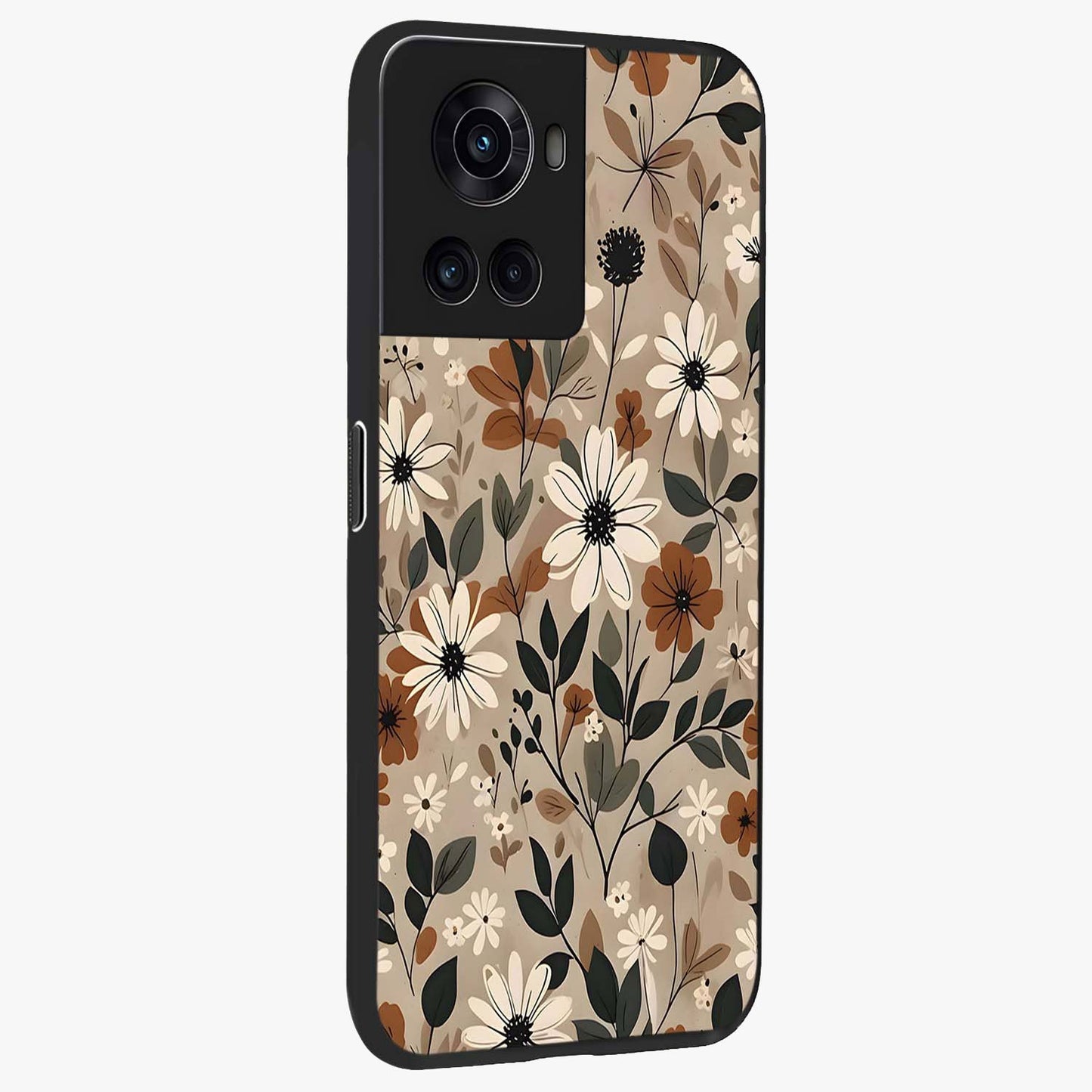 Vector Flowers Glass Case for 1+10R side perspective highlighting smooth floral textures and premium edges