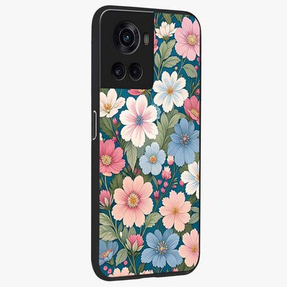 Vintage Floral Charm Glass Case for 1+10R side perspective highlighting refined floral textures and premium edges