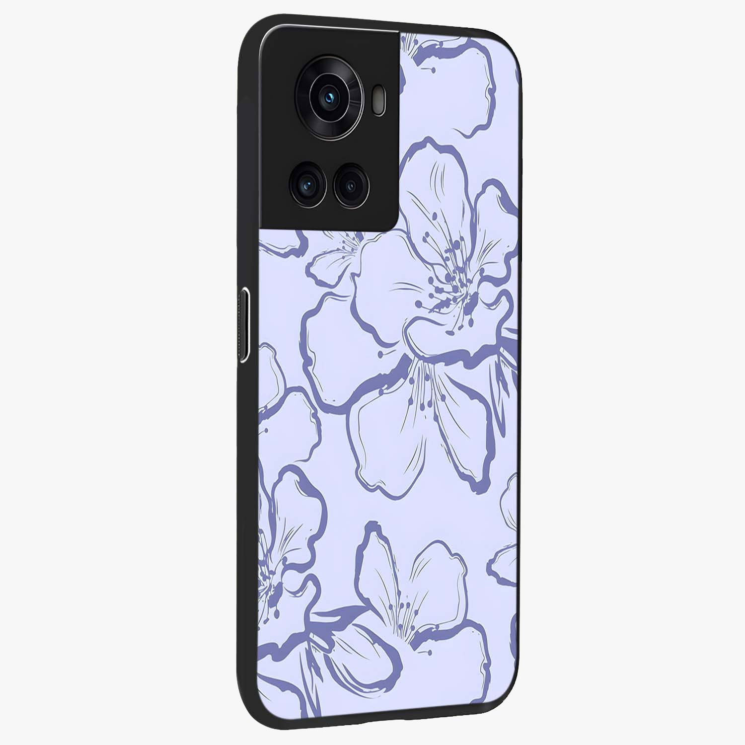 Violet Sketch Garden Glass Case for 1+10R side perspective highlighting refined bloom textures and premium edges