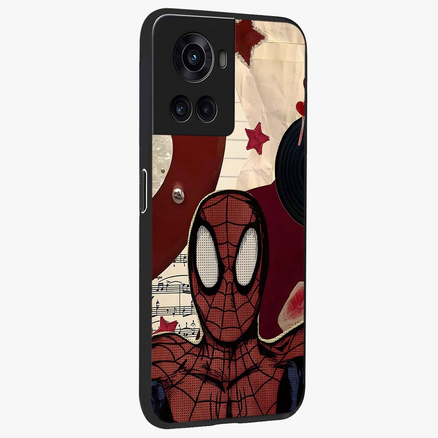 Web Warrior Vibes Glass Case for 1+10R side perspective highlighting energetic textures and premium edges