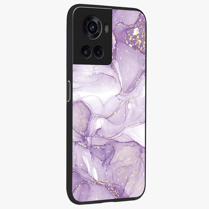 White and Purple Marble Glass Case for 1+10R side perspective highlighting smooth marble textures and premium edges