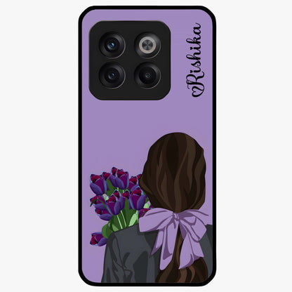 Girl Holding Flowers Custom Name Glass Case for OnePlus 10T |1+10T