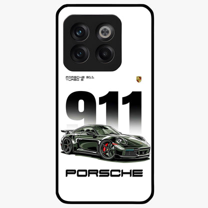 911 Turbo Dominance Glass Case for 1+10T bold front view featuring large 911 graphic and detailed green Porsche sports car artwork