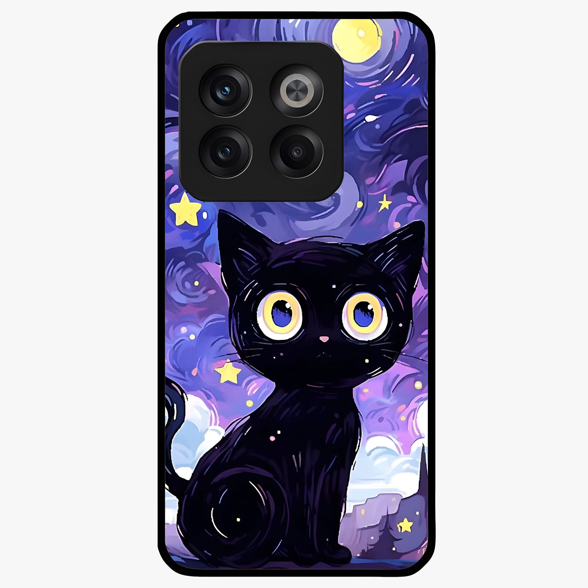 Abstract Cat Art Glass Case for 1+10T vibrant front view featuring modern artistic cat illustration