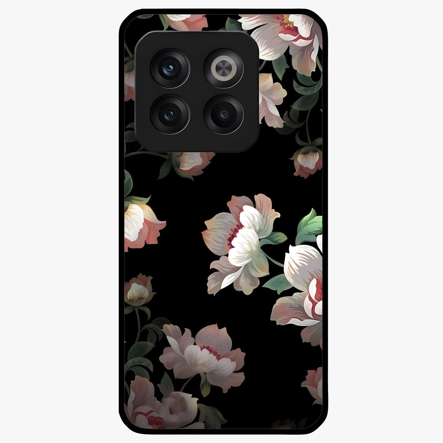 Abstract Embossed Blooming Bright Flower Glass Case for 1+10T front view featuring vibrant raised floral artwork