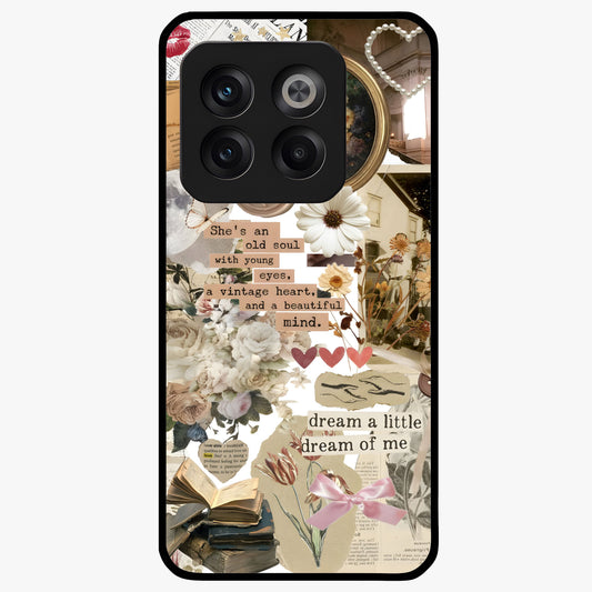 Aesthetic Brown Vintage Collage Glass Case for 1+10T front view featuring retro collage artwork in earthy tones
