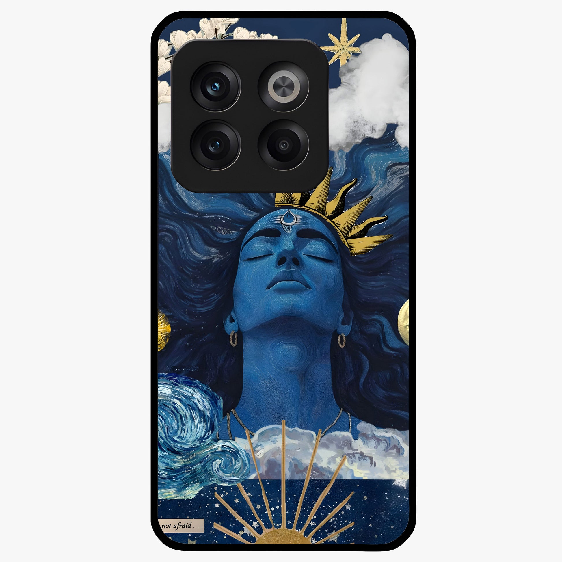 Aesthetic Lord Shiva Glass Case for 1+10T bold front view featuring detailed spiritual Shiva artwork