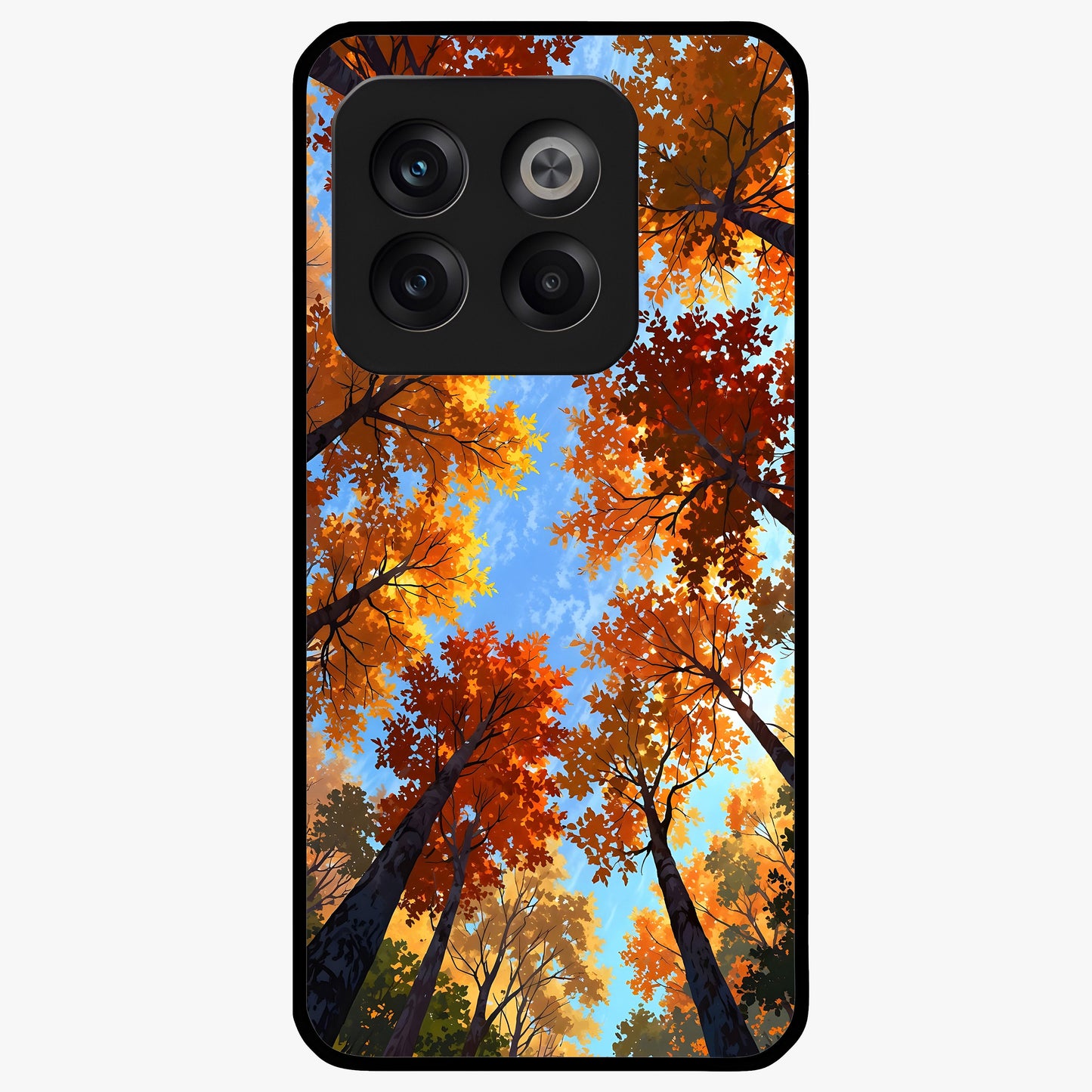 Amber Canopy Glow Glass Case for 1+10T warm front view featuring glowing forest canopy artwork