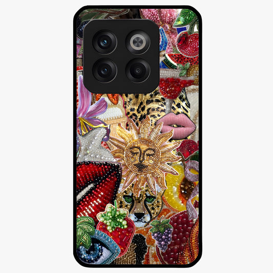 Beaded Fashion Jungle Glass Case for 1+10T bold front view featuring beaded jungle themed artwork