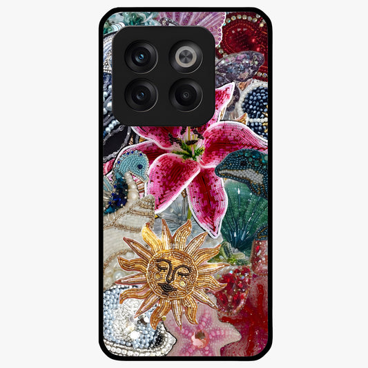 Beaded Garden Fantasy Glass Case for 1+10T front view featuring colorful beaded floral garden artwork