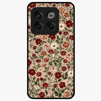 Biege Flower With Leaf Glass Case for 1+10T front view featuring soft beige floral artwork with leaf detailing