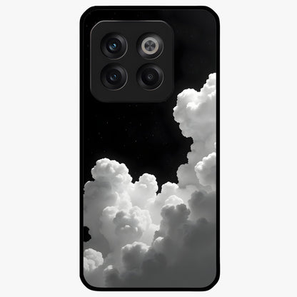 Black Background With White Cloud Glass Case for 1+10T striking front view featuring white cloud artwork on deep black backdrop