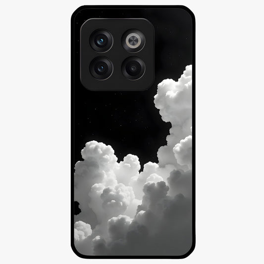 Black Background With White Cloud Glass Case for 1+10T striking front view featuring white cloud artwork on deep black backdrop