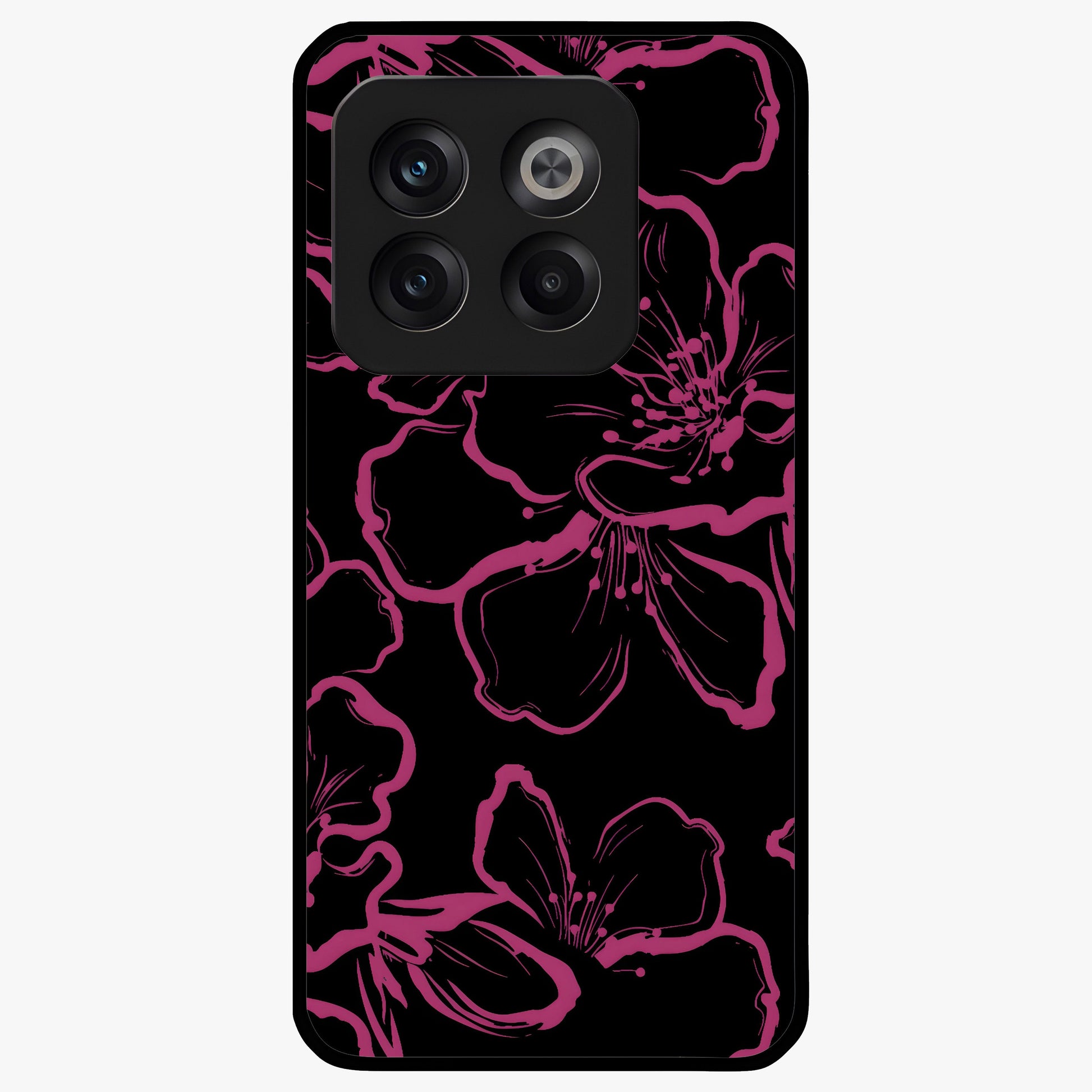 Black Violet Sketch Garden Glass Case for 1+10T artistic front view featuring violet floral sketch artwork