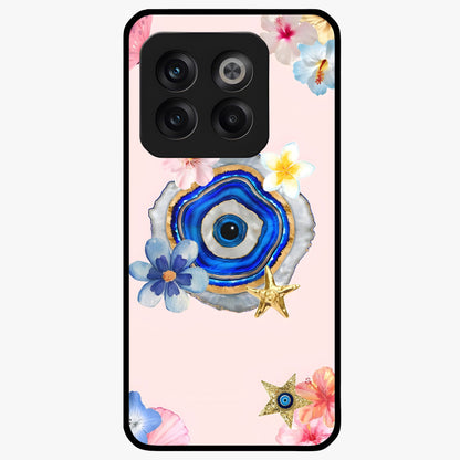 Blossom Evil Charm Glass Case for 1+10T elegant front view featuring floral evil eye inspired artwork