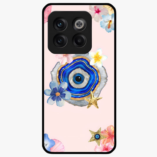 Blossom Evil Charm Glass Case for 1+10T elegant front view featuring floral evil eye inspired artwork