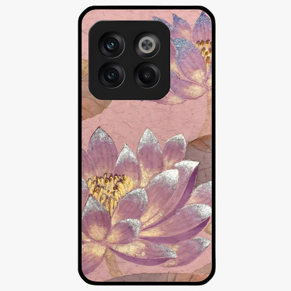 Blossom Mist Lotus Glass Case for 1+10T calm front view featuring lotus flower artwork with misty tones