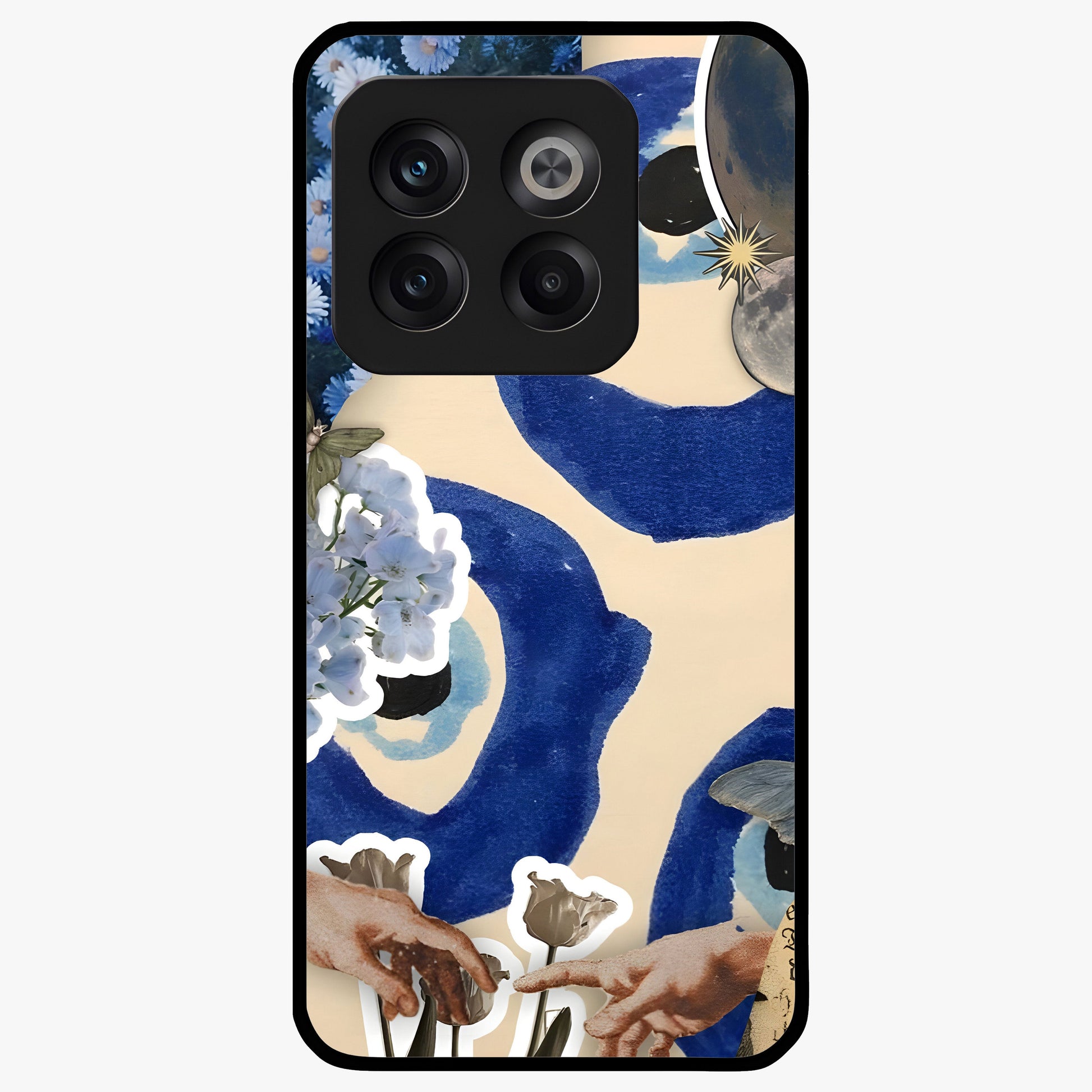 Blue Evil Divine Glass Case for 1+10T bold front view featuring vibrant evil eye artwork with divine aesthetic tones