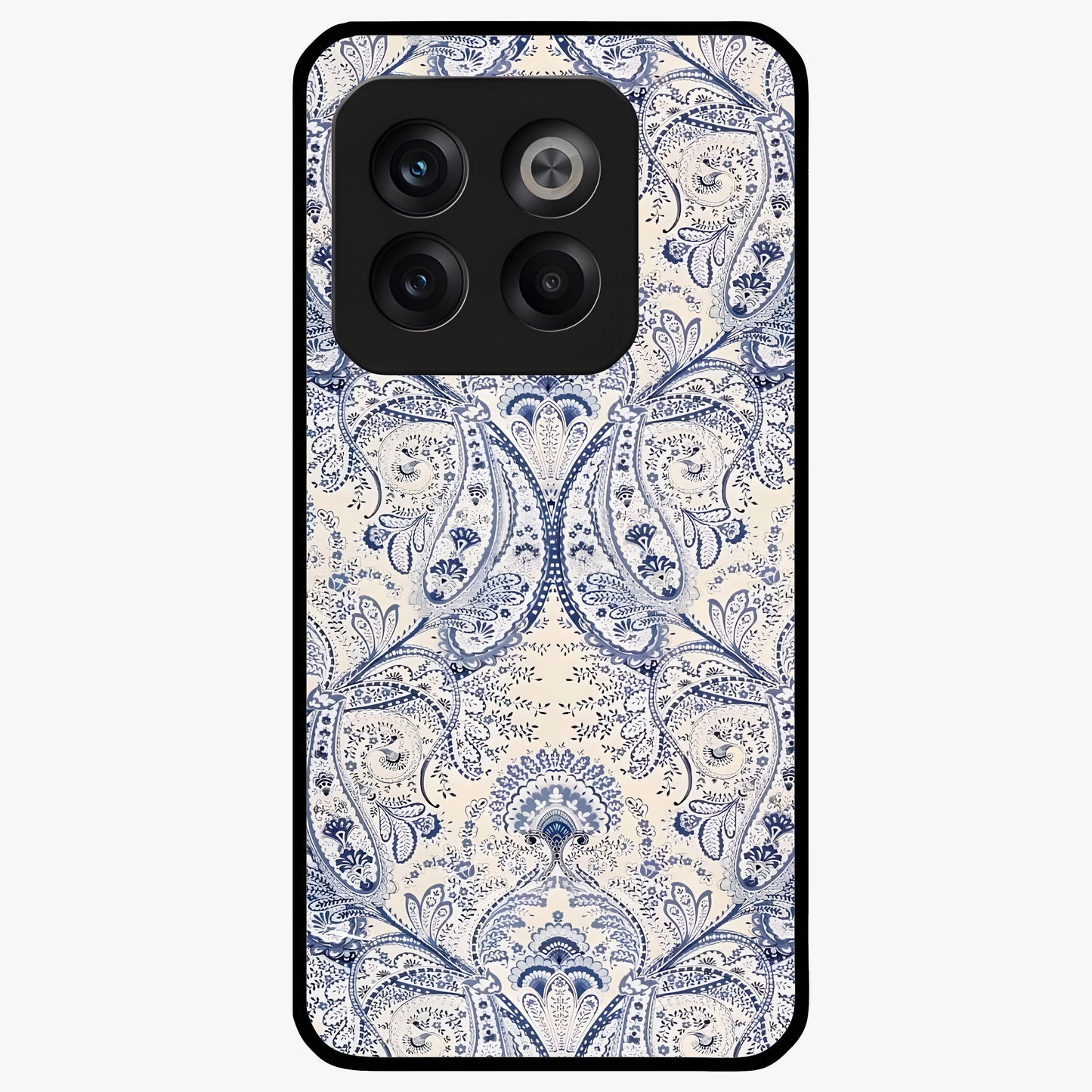 Blue Paisley Bloom Glass Case for 1+10T intricate front view featuring paisley floral artwork in rich blue tones