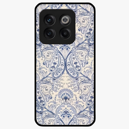 Blue Paisley Bloom Glass Case for 1+10T intricate front view featuring paisley floral artwork in rich blue tones