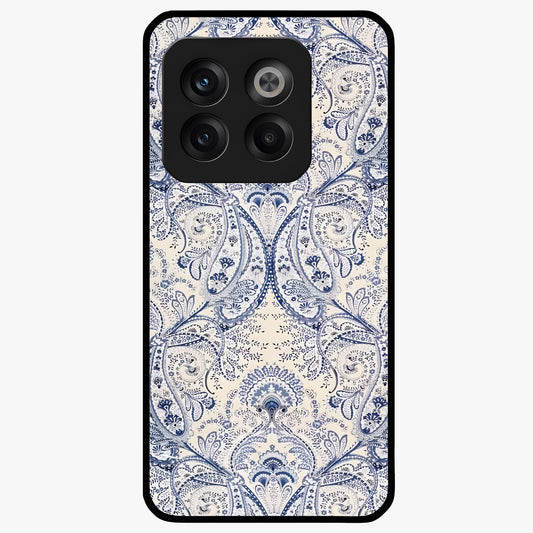 Blue Paisley Bloom Glass Case for 1+10T intricate front view featuring paisley floral artwork in rich blue tones