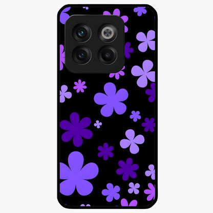 Blue Retro Pop Flowers Glass Case for 1+10T vibrant front view featuring retro floral artwork in bold blue tones