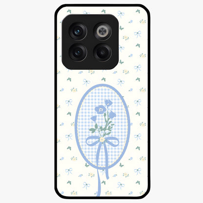 Blue Ribbon Bloom Glass Case for 1+10T elegant front view featuring soft floral artwork with ribbon accents