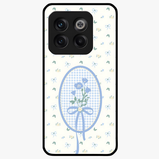 Blue Ribbon Bloom Glass Case for 1+10T elegant front view featuring soft floral artwork with ribbon accents