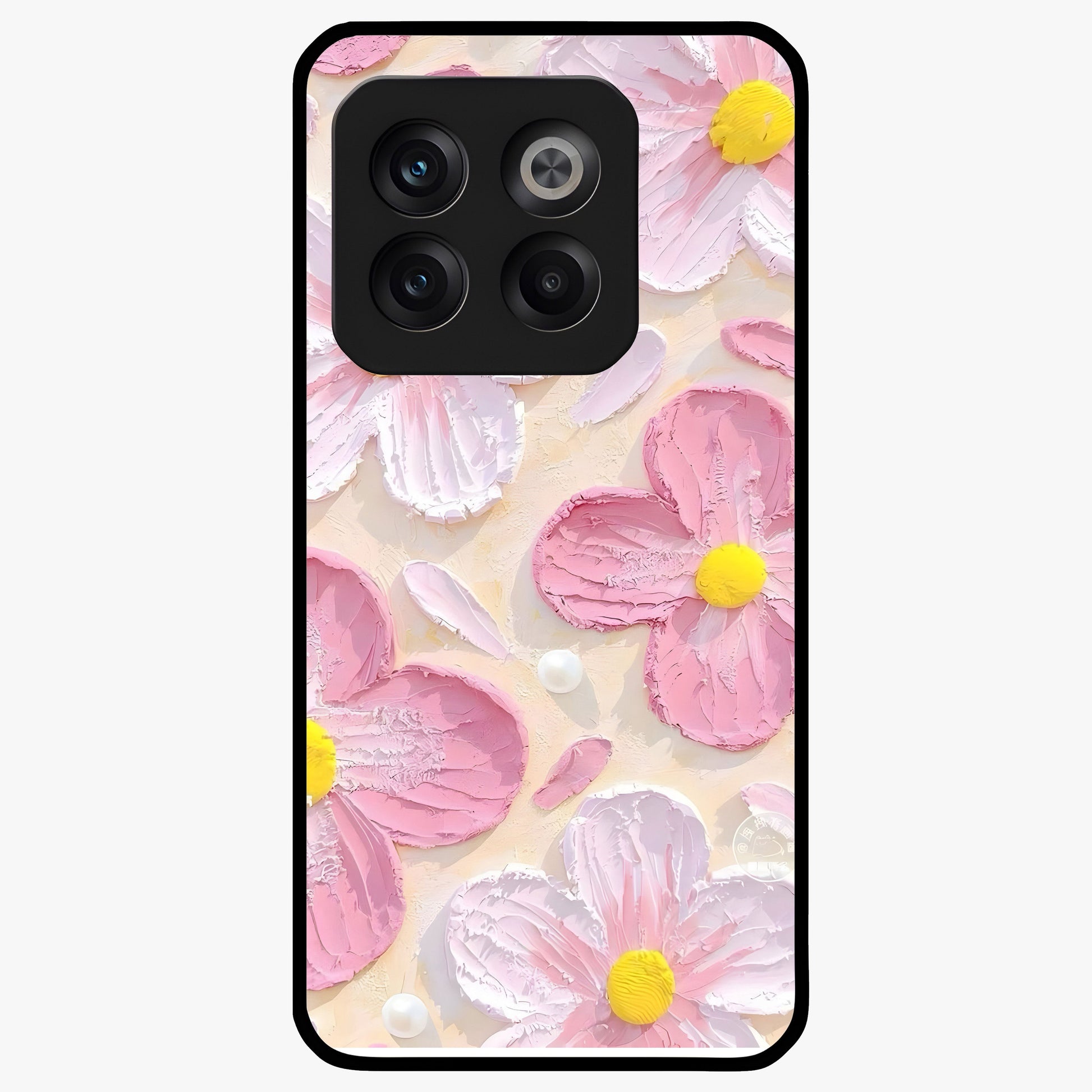 Blush Bloom Texture Glass Case for 1+10T artistic front view featuring textured floral blush artwork