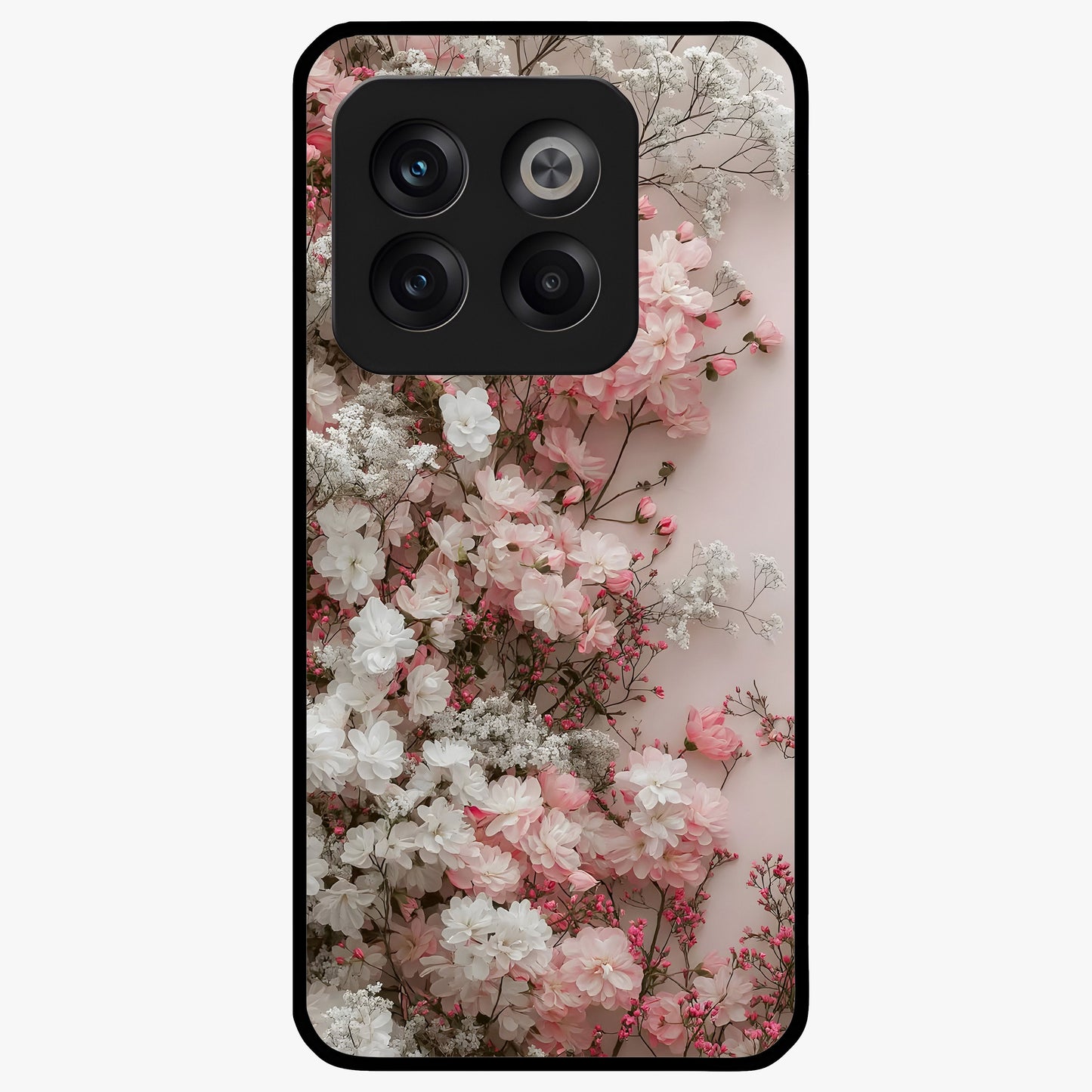 Blush Blossom Cloud Glass Case for 1+10T dreamy front view featuring soft blossom artwork with cloud inspired tones