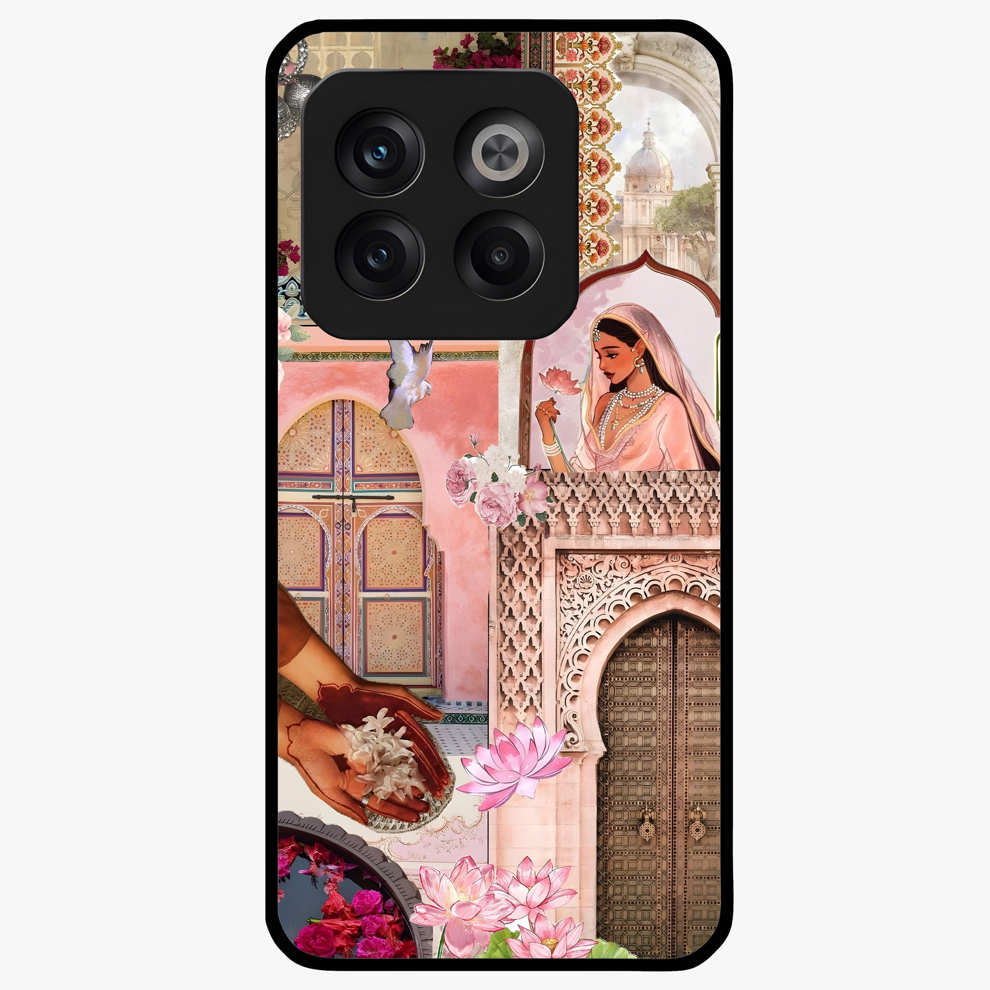 Blush Heritage Dream Glass Case for 1+10T elegant front view featuring heritage inspired floral artwork